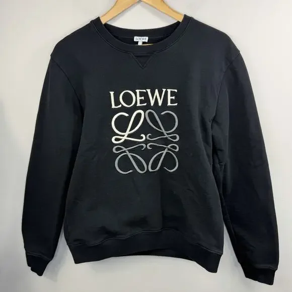 LOEWE Unisex Black Anagram Crewneck Sweatshirt Size M Embroidered Cotton